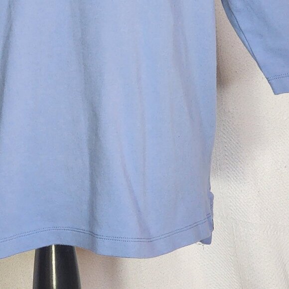 Orvis Classic Pima Cotton 3/4 Length Sleeve Denim Blue Notched V-Neck Top Size L - Picture 4 of 16